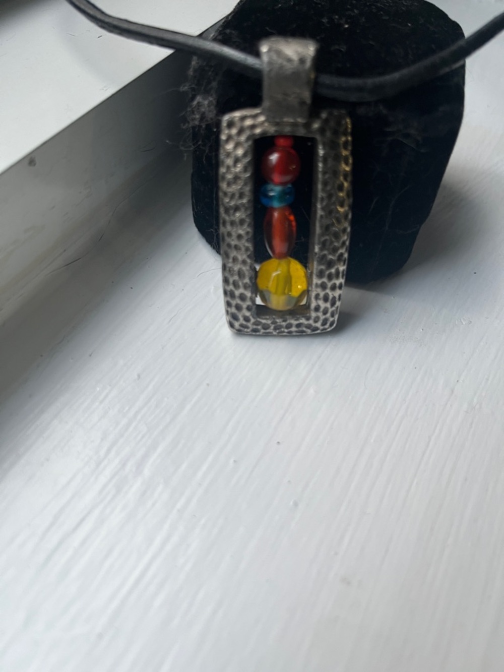 Beaded Glass Pendant Necklace in Red, Blue, Yellow